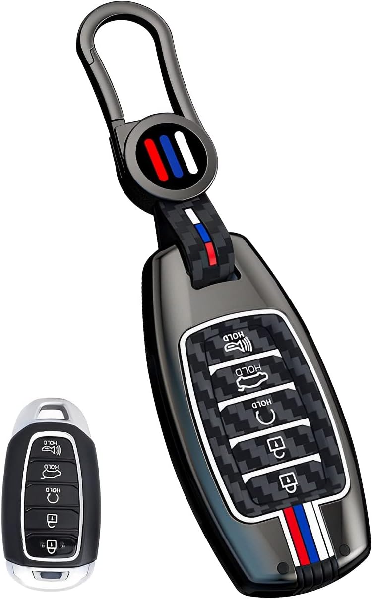 Key Fob Cover Metal Case protector Compatible for Kona Palisade Santa Fe Elantra GT Accent Veloster 5 Button Smart Key Holder (HYD5-Gray)