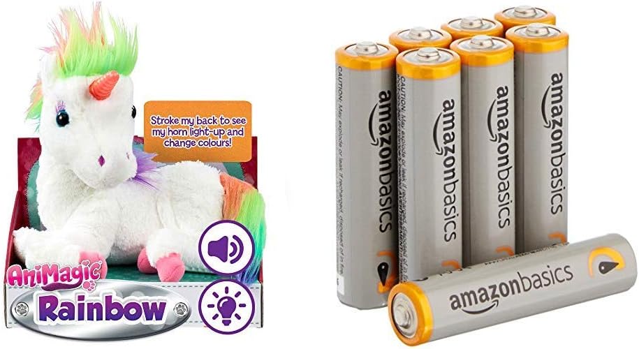 Rainbow - My Glowing Unicorn, a Soft Unicorn Plush Toy with Glowing Horn and Unicorn Sounds & Amazon Basics AAA Performance Alkaline Batteries [Pack of 8] - Packaging May Vary