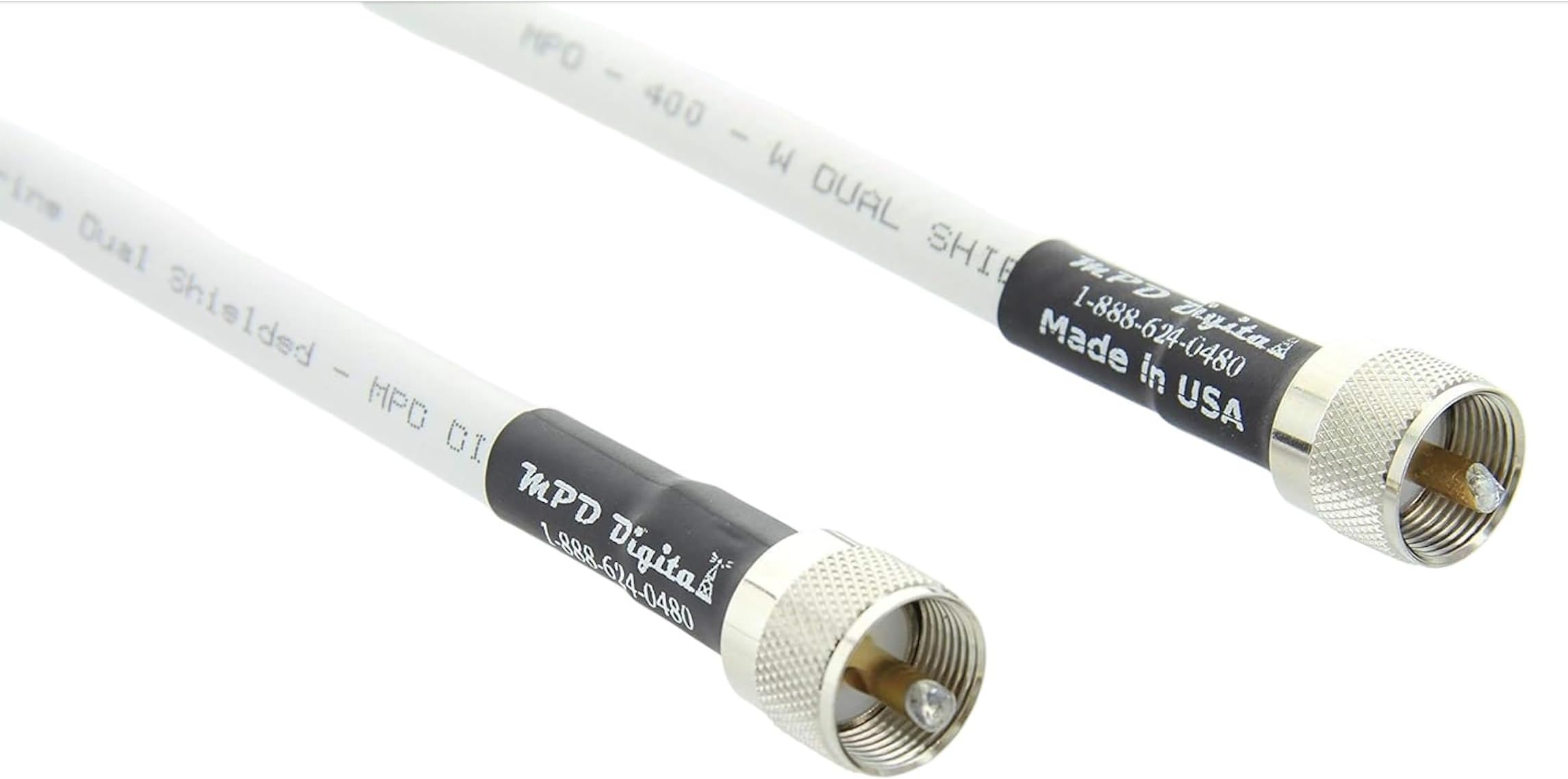 MPD Digital I MPD-400 PVC Superflex Coax Cable I PL259 UHF Male Connectors I Ultra Low Loss for Ham, VHF, RF, CB Radio I Made in The USA I White, 1 Feet