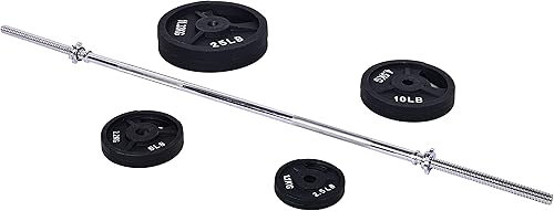 Miniatura 5 de Placas de peso estándar de hierro fundido que incluyen barra estándar de 5 pies con cerraduras de estrella, juego de 95 libras (platos de 85 libras