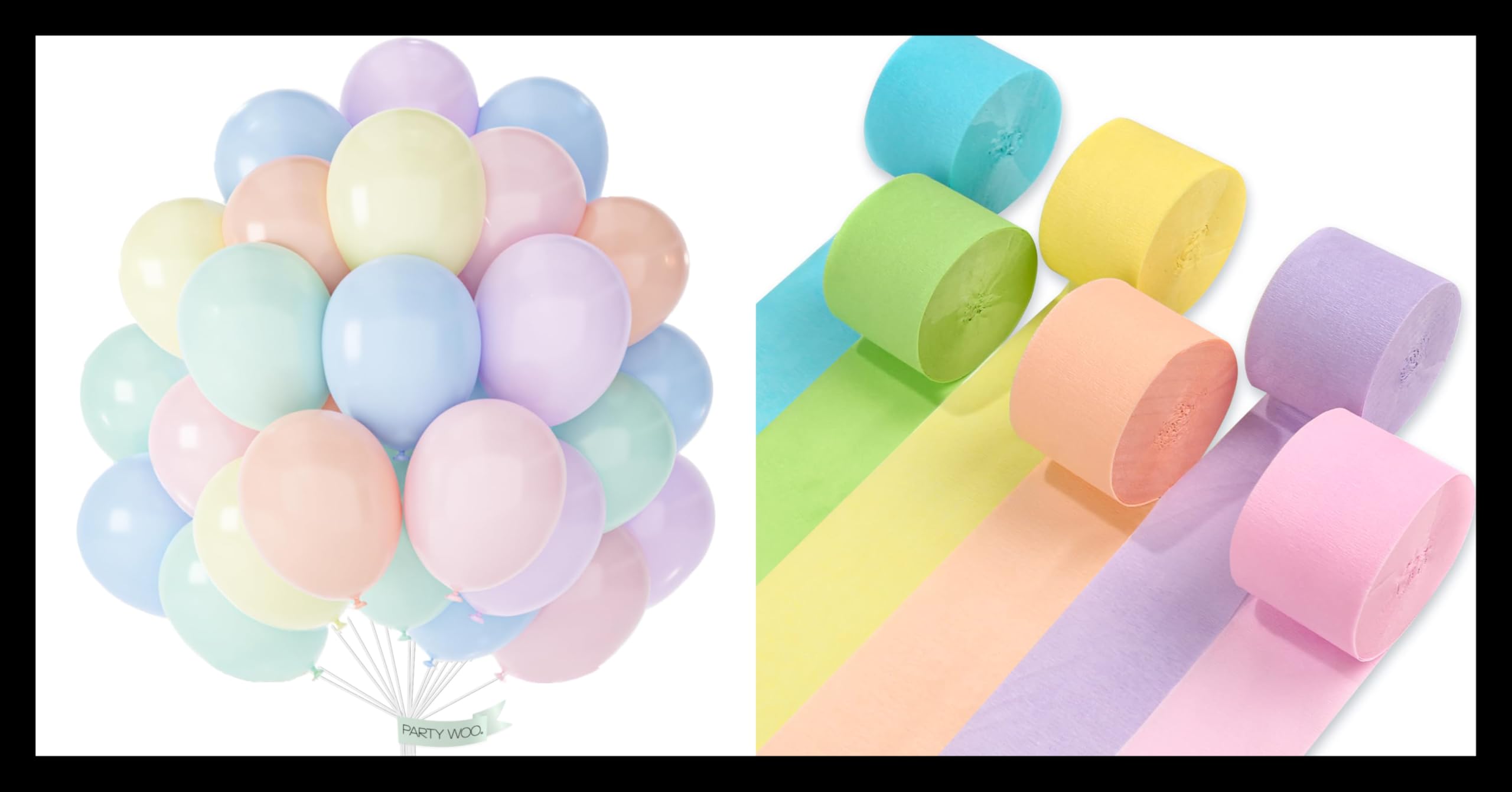 PartyWoo Pastel Balloons 100 pcs and PartyWoo Crepe Paper Streamers 6 Rolls 492ft