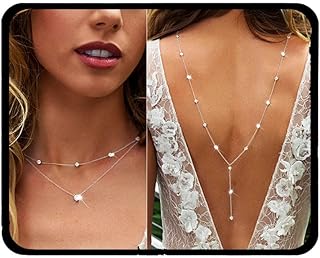 Tgirls Dainty Crystal Body Chain Sexy Backdrop Necklace Silver Body Chains Wedding Rhinestone Back Necklace for Women Bridemaid Jewelry