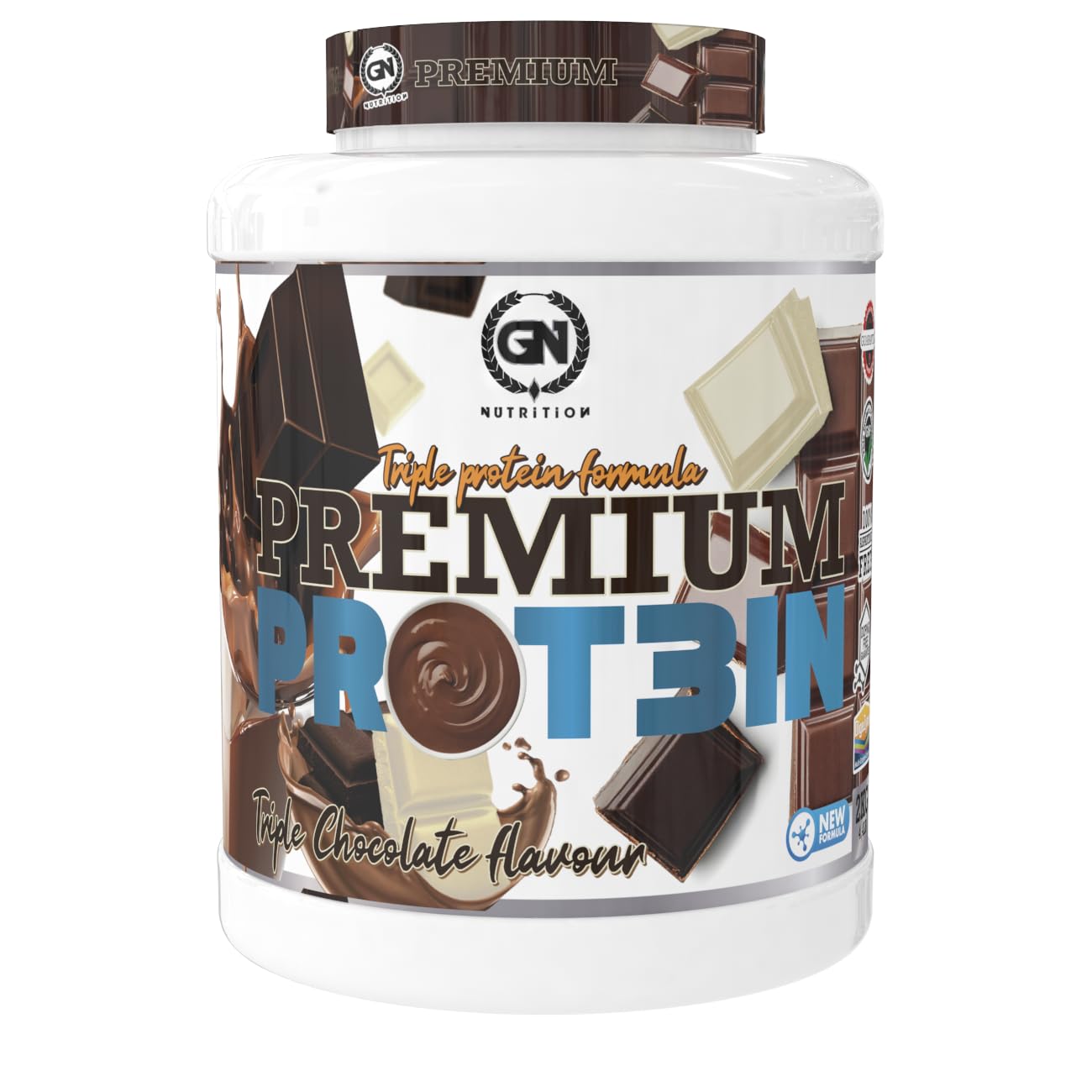 GN Nutrition Premium Prot3in 2 kg | Proteina Ideal Para Crecimiento Muscular y Recuperación con Enzimas Digestivas y Vitamina B6 | 9 Sabores | Sabor TRIPLE CHOCOLATE