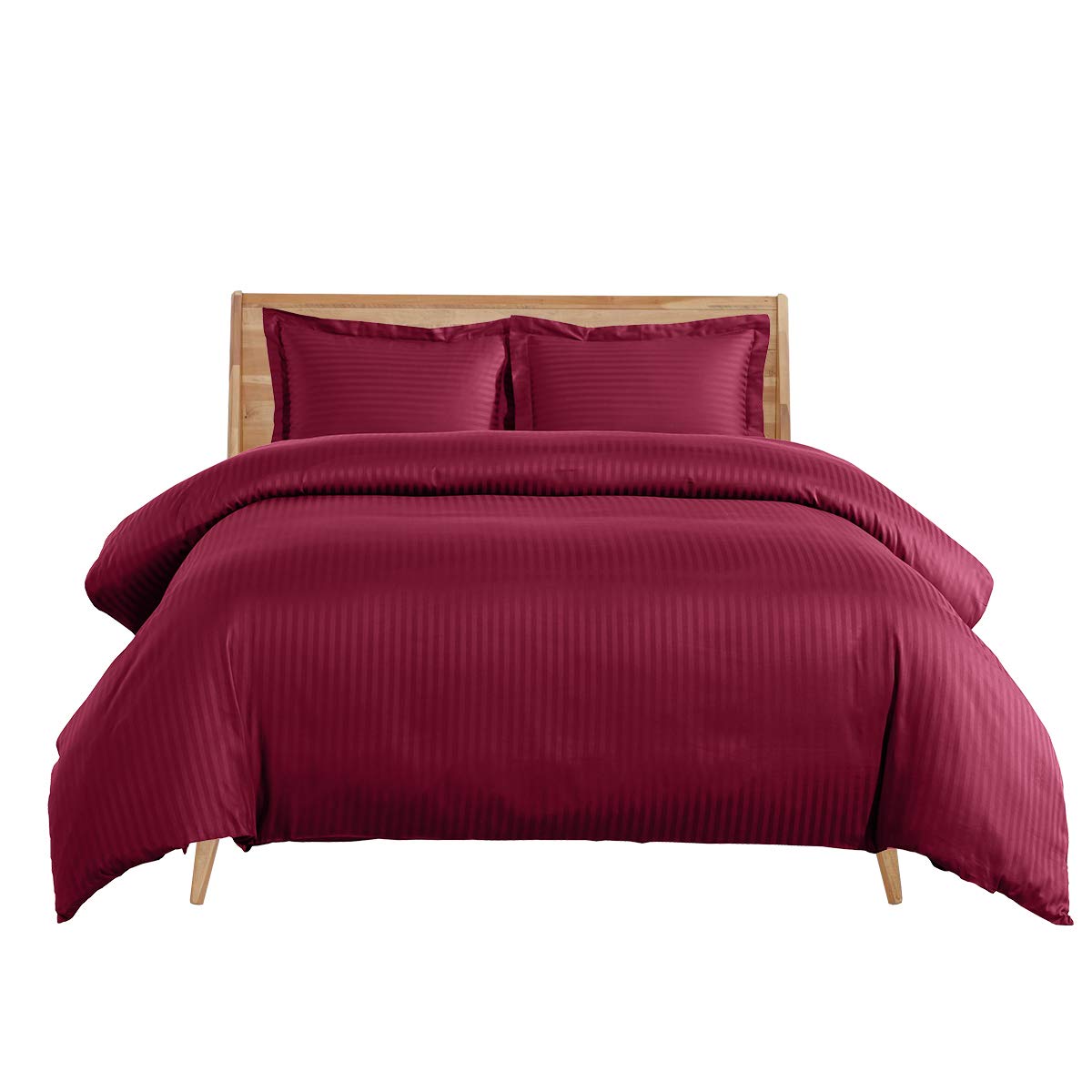 sheetsnthingsDamask Striped 600-Thread-Count, 100-Percent Cotton 3PC Full-Queen Duvet Cover Set with Buttons Enclosure, Burgundy
