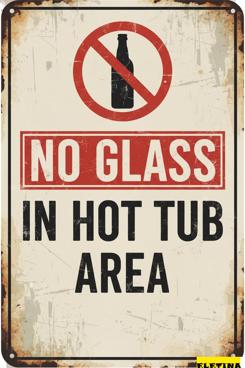 No Glass In Hot Tub Pool Rules Tin Sign, 8x12 Inch