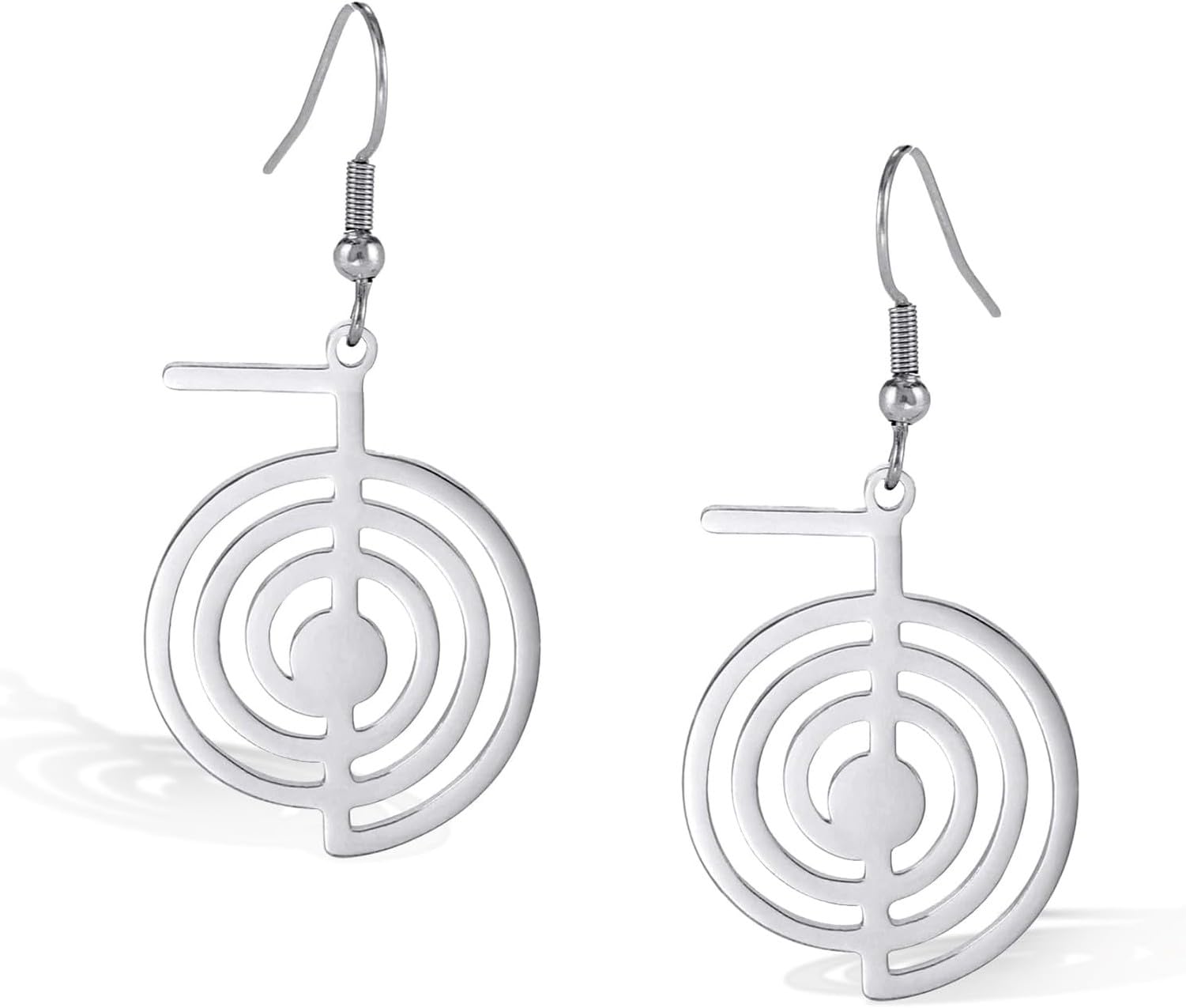 WOMGKDA Cho Ku Rei Reiki Necklace Healing Symbol Pendant Yoga Sacred Geometry Earrings Set for Women Meditation Amulet Protection Jewelry, Silver Cho Ku Rei Earrings