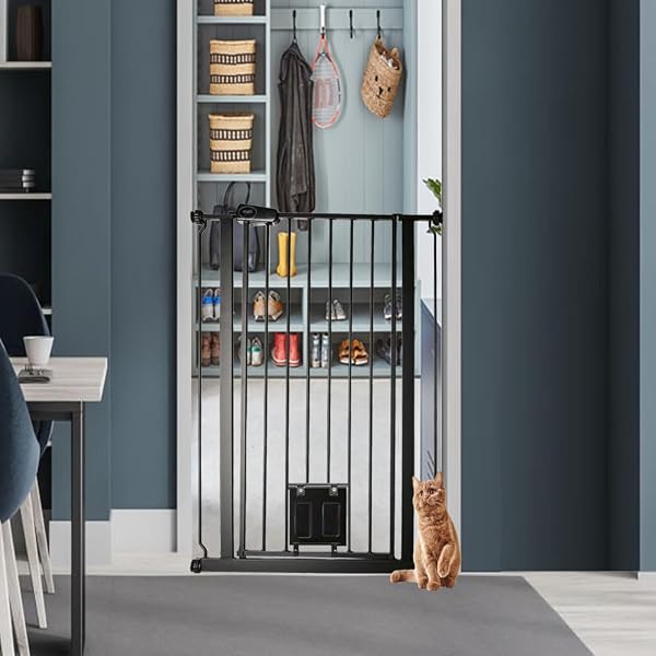 Bettacare Pet Gate with Lockable Cat Flap, 75cm - 84cm, Black, 104cm in Height, Extra Tall Dog Safety Barrier with Cat Flap, Easy Installation - 2