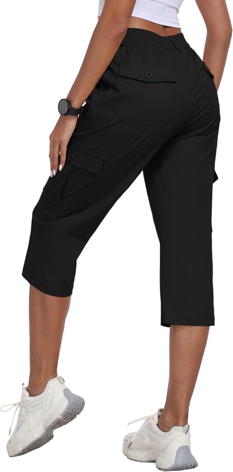 MoFiz Women's Cargo Capris Pants with 6 Pockets Lightweight Cotton Hiking Casual Travel Summer Capri Pants for Women