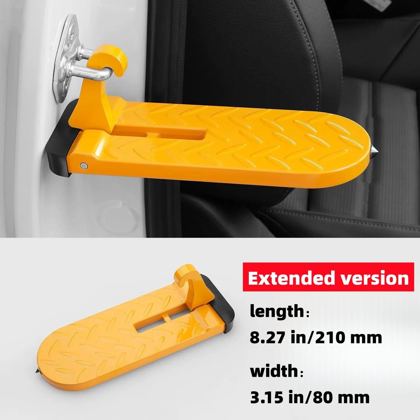 Car Door Step for Roof Access, Extended Folding Door Latch Step, Non-Slip Aluminum Alloy Pedal with Window Breaker, Fits Most Cars SUVs Trucks, Yellow, 8.27 x 3.15 in-Yellow
