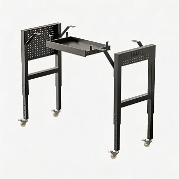 Heavy Duty Workbench Legs, 1500 LBS Load Metal Standing Desk Legs Height Adjustable 27.5 to 40.5, Features Lockable Wheels, Power Outlets, Pegboard and Drawers for Workshop, Office, Garage, Home