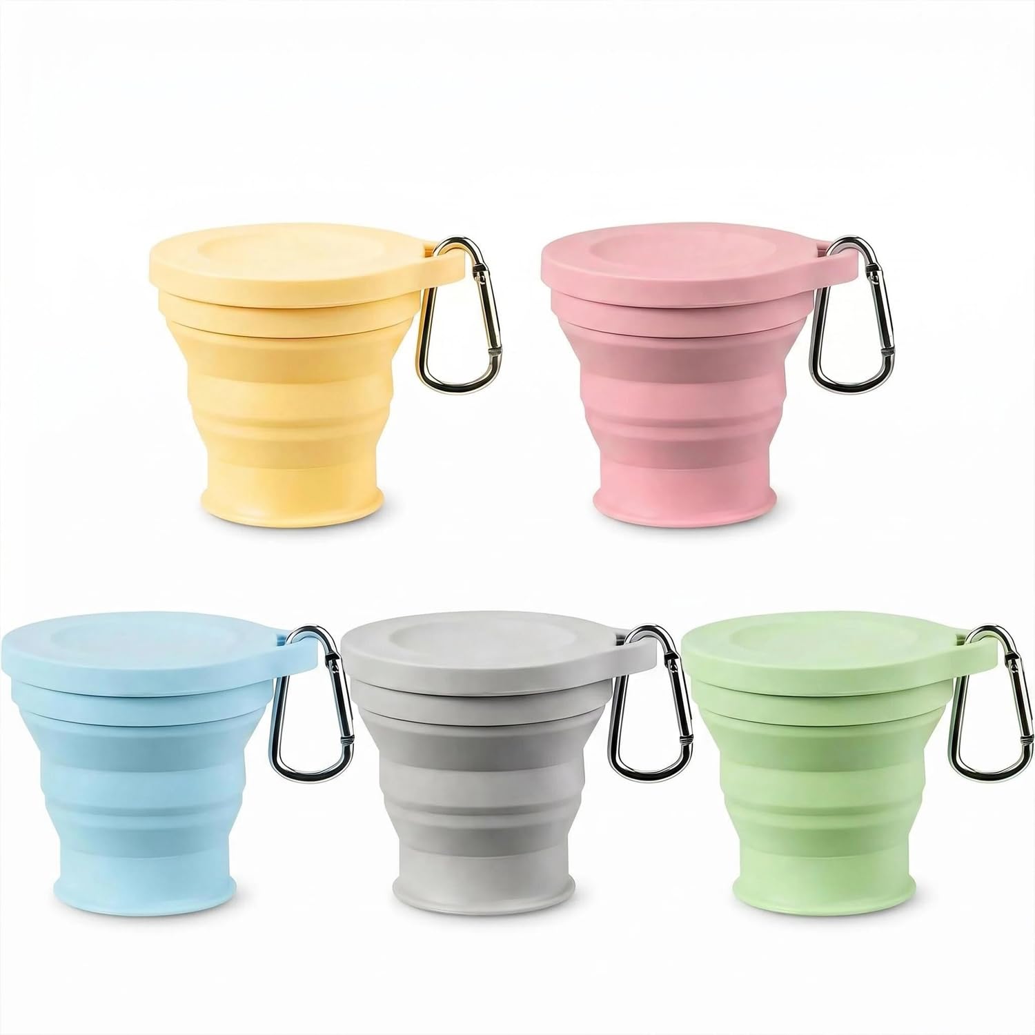 dididudi 5 Pack Silicone Foldable Cups Collapsible Cup with Lids Portable Collapsible Travel Mugs Reusable Portable Cup Set for Picnic, Camping, Cycling, Outdoor Hiking Travel