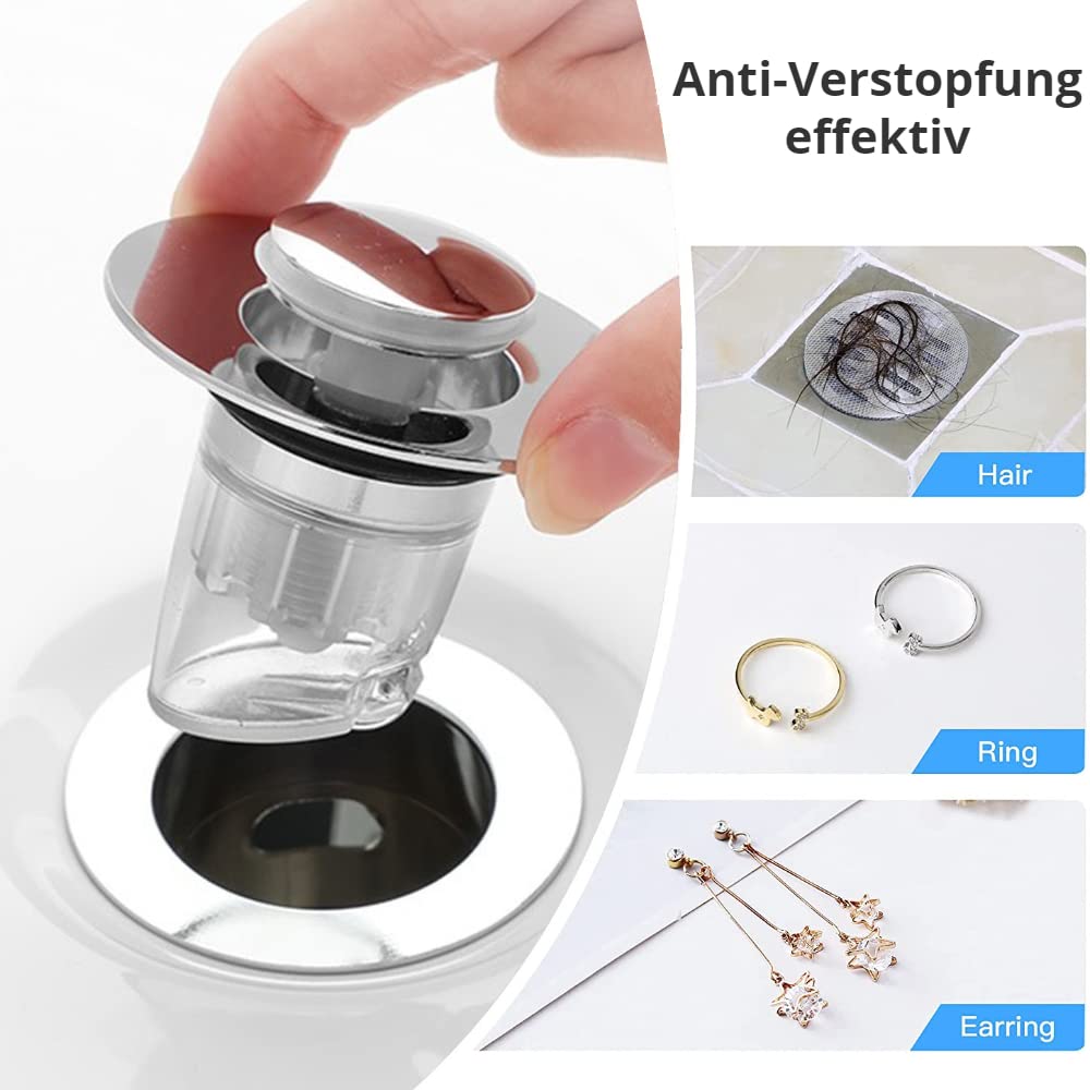 Tappo Lavandino Click Clack - 2 Pezzi Universali Per Bidet/vasca, Diametro 34-40mm, Con Filtro Antintaso