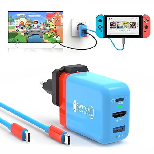 Docking Station für Nintendo Switch OLED/Steam Deck, Mini GaN Netzteil Mit 3-Port (USB C+USB A+4K/HD), Tragbare Kompatib...