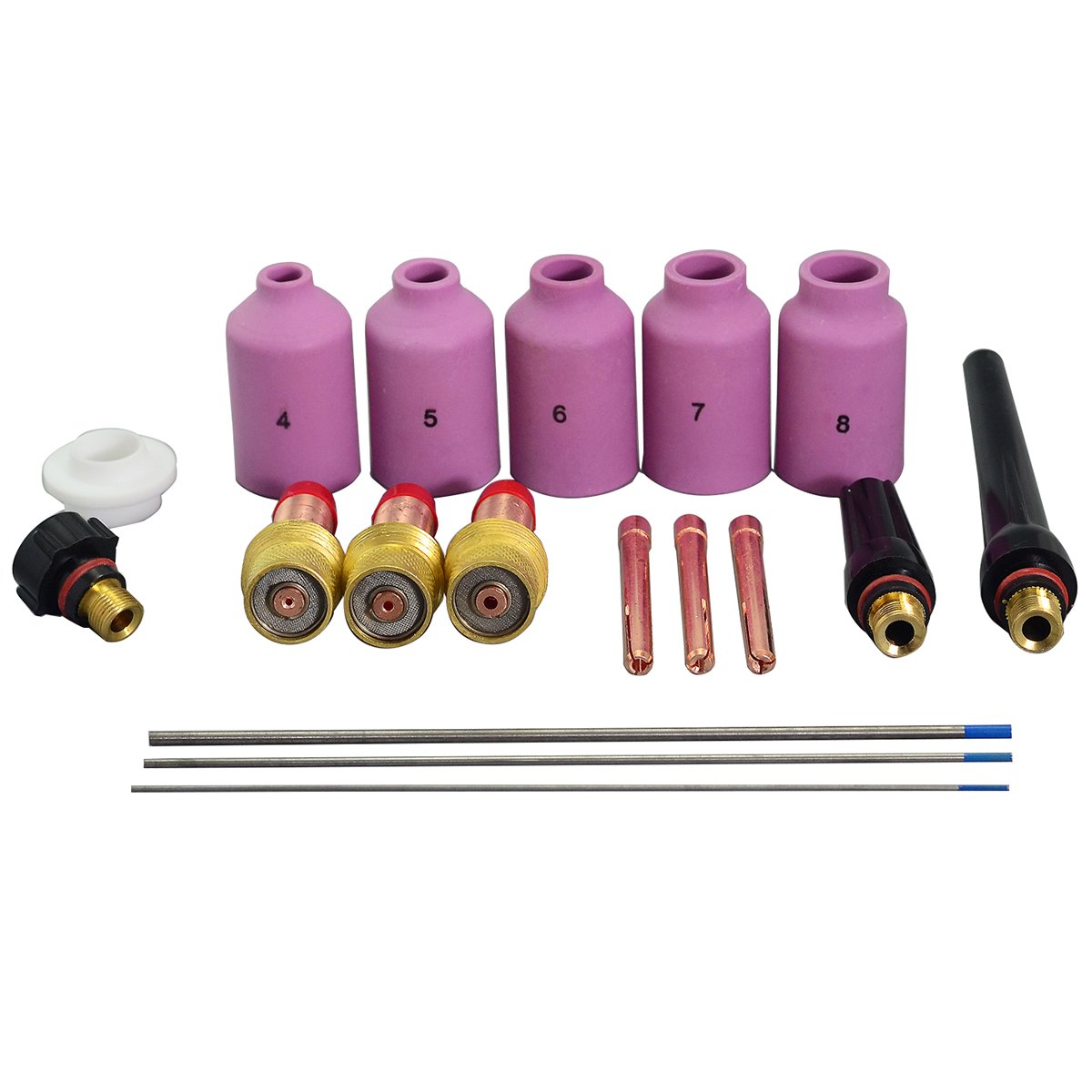 TIG Gas Lens Collets Bodies & 2.0% Lanthanate?d WL20 Sky Blue TIG Welding Tungsten Electrode Kit Fit PTA DB SR WP 17 18 26 TIG Welding Torch 18pcs