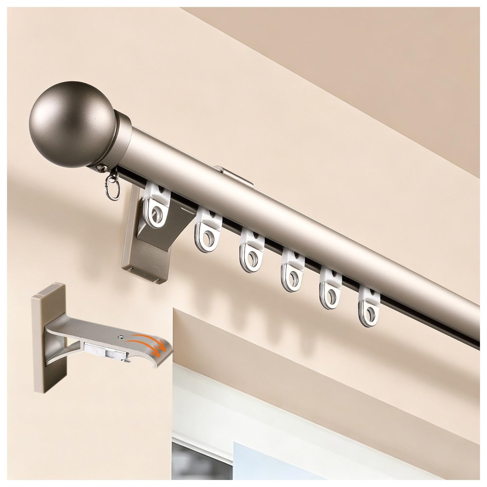 Vorhangschiene 1-läufig Gardinenschiene Wandbefestigung Aluminium Schiene, Römische Vorhangstange Schwer Mit Zubehör, Für Zimmer Trennwand, Balkon, Büros(Gray,220cm)