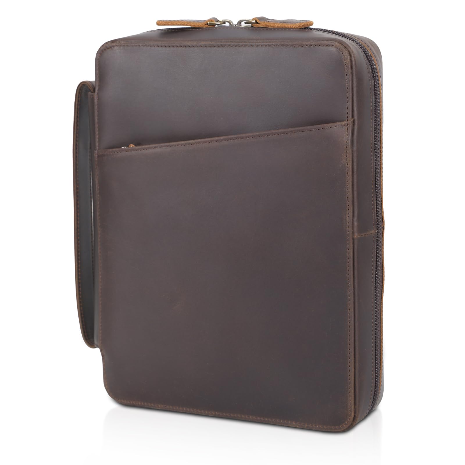 Polare - Funda de piel de grano completo para la iglesia, 10 x 7.5 x 2.2 pulgadas, funda protectora de la Biblia con asa y bolsillo con cremallera YKK