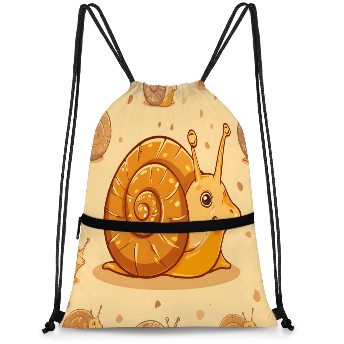 QsirBC Cute Snail Pattern Drawstring Bag for Men &amp; Women, Gym Sports Backpack with Zipper Pocket, Lightweight String Sackpack for Travel, Running, Hiking, Workout