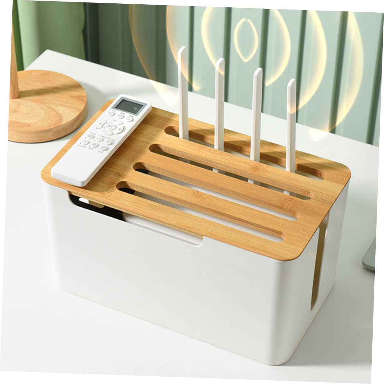 DOITOOL Caja Organizadora de Cables Caja Gestion Cables Hips Pp Bambú Resistente Protege Enchufes para Baño Cocina