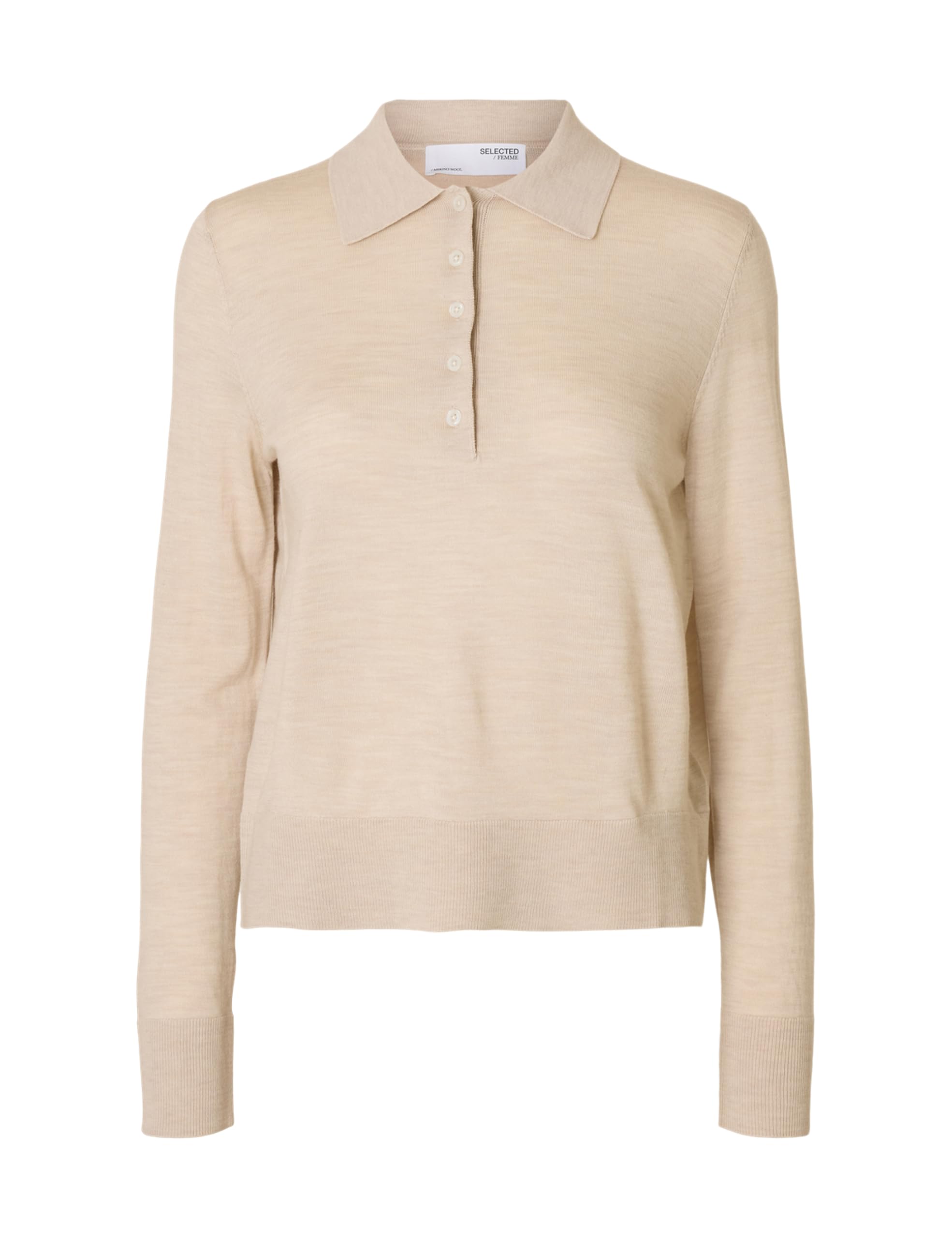 SELECTED FEMME Slfthea LS Knit Merino Collar Neck Noos, Oatmeal, M