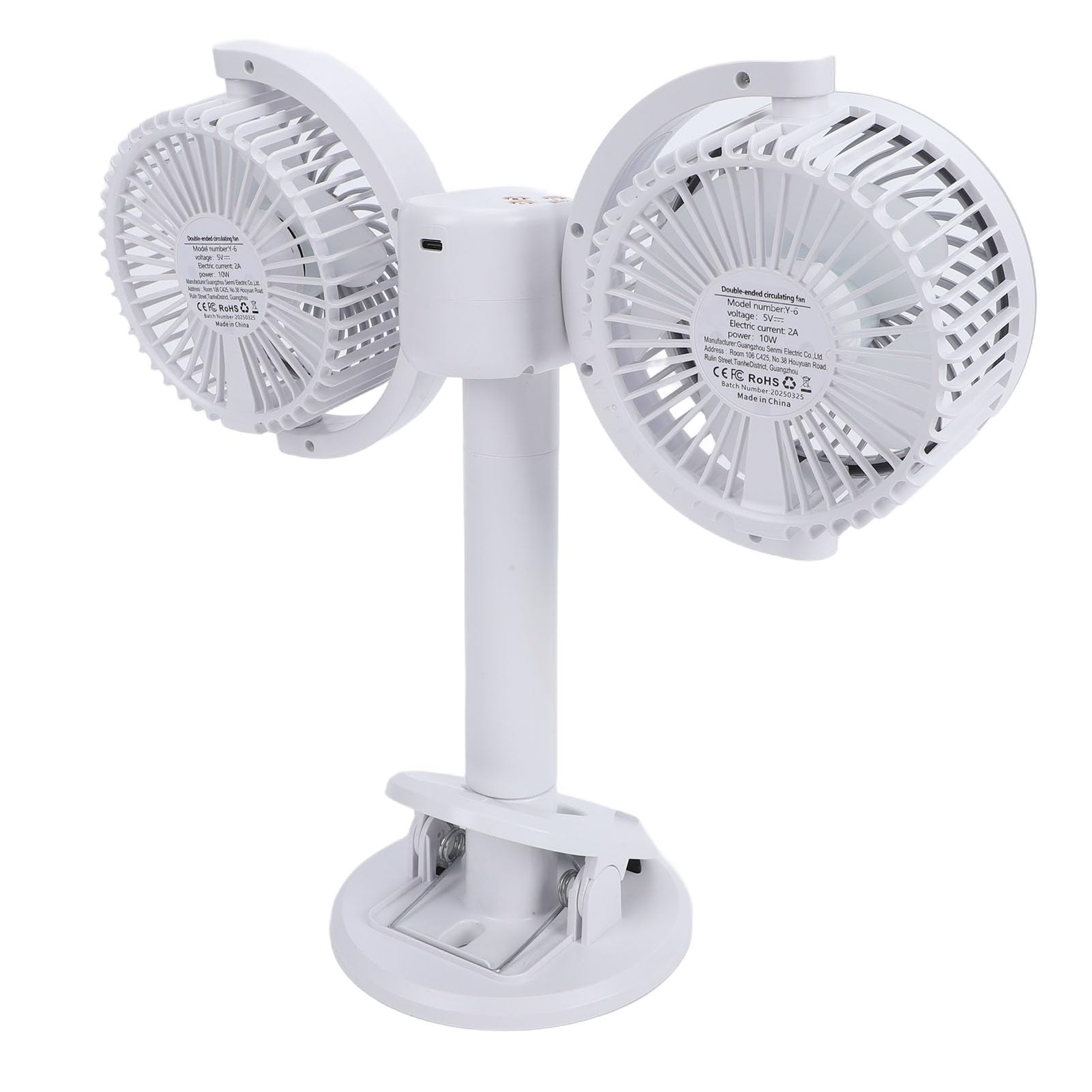 Ventilatore da Tavolo Ricaricabile con Doppia Testa, 2400mAh con | Ventilatore portatile con clip personale, ricaricabile tramite USB, ruotabile a 360°, per auto, letto, ufficio, campeggio,