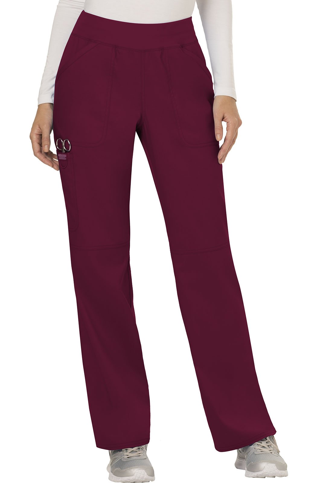 Cherokee Conjunto de uniforme médico para mujer, ajuste clásico moderno WW610 con pantalón de pierna recta y tiro medio, WW110, color vino, talla S Top/XS