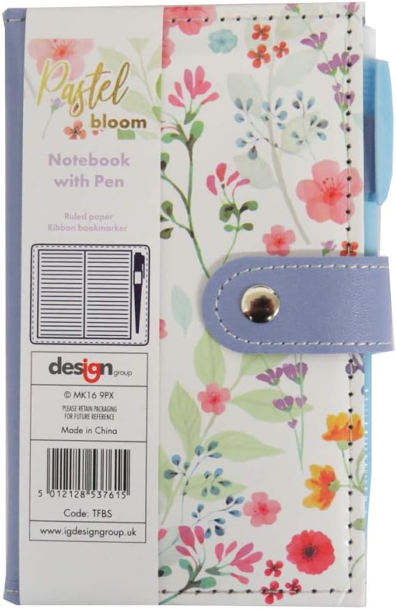 Slim Pastel Bloom Design Leather Bound Pocket Notebook & Pen Set 155mm x 94mm