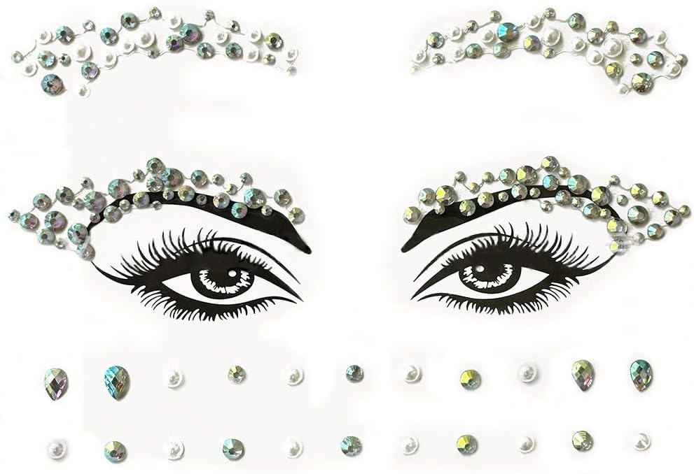 S.A.V.I 3D Rhinestone Pearl Face Tattoo | Self-Adhesive Crystal Stickers