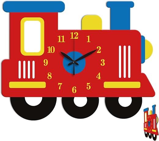 Train Engine Wall Clock Irregular Shape Decorative Wall Clock Cartoon Style Non Ticking Clock for