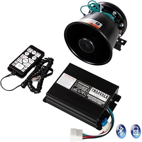 YHAAVALE Kit de sirena de policía multifunción MP3 Bluetooth, espátula redonda de metal, sistema PA de advertencia de emergencia de 100 W para