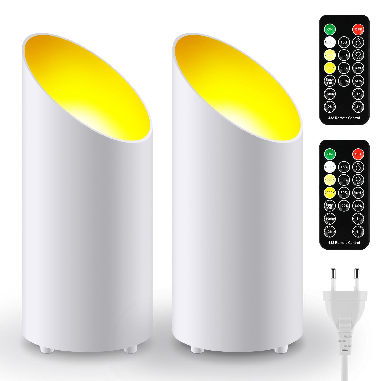 2 Artículos Foco LED, 9 W Foco de Pie, Luz Cálida, Natural, Blanca Fría, Se Pueden Ajustar Tres Colores de Luz, Dos Modos de Interruptor Control Remoto y Pedal (Color Blanco)