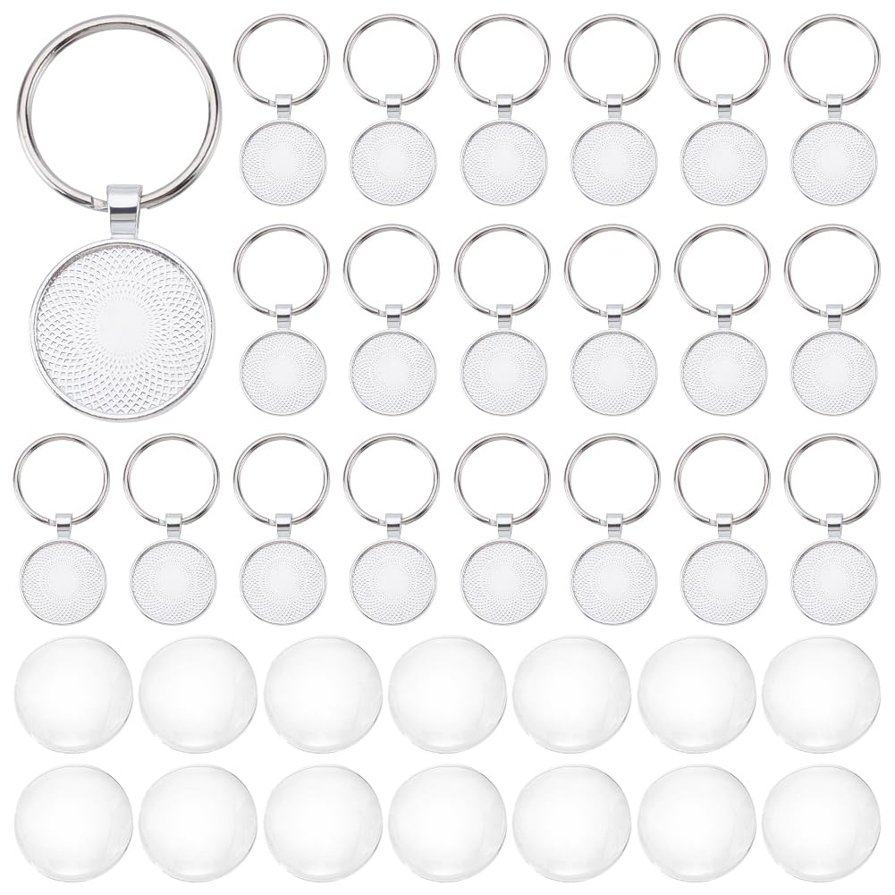 Bandejas de llavero con cabujón de cristal de 25 mm WEBEEDY, kit de manualidades para fotos, 35 piezas