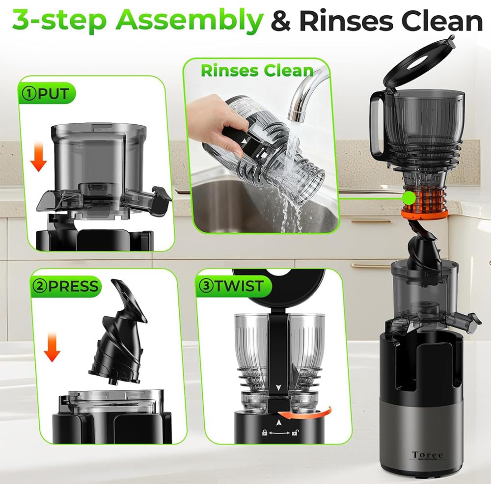 Toree Juicer Machine, 148 mm Feed Chute Slow Cold Press Juicer for