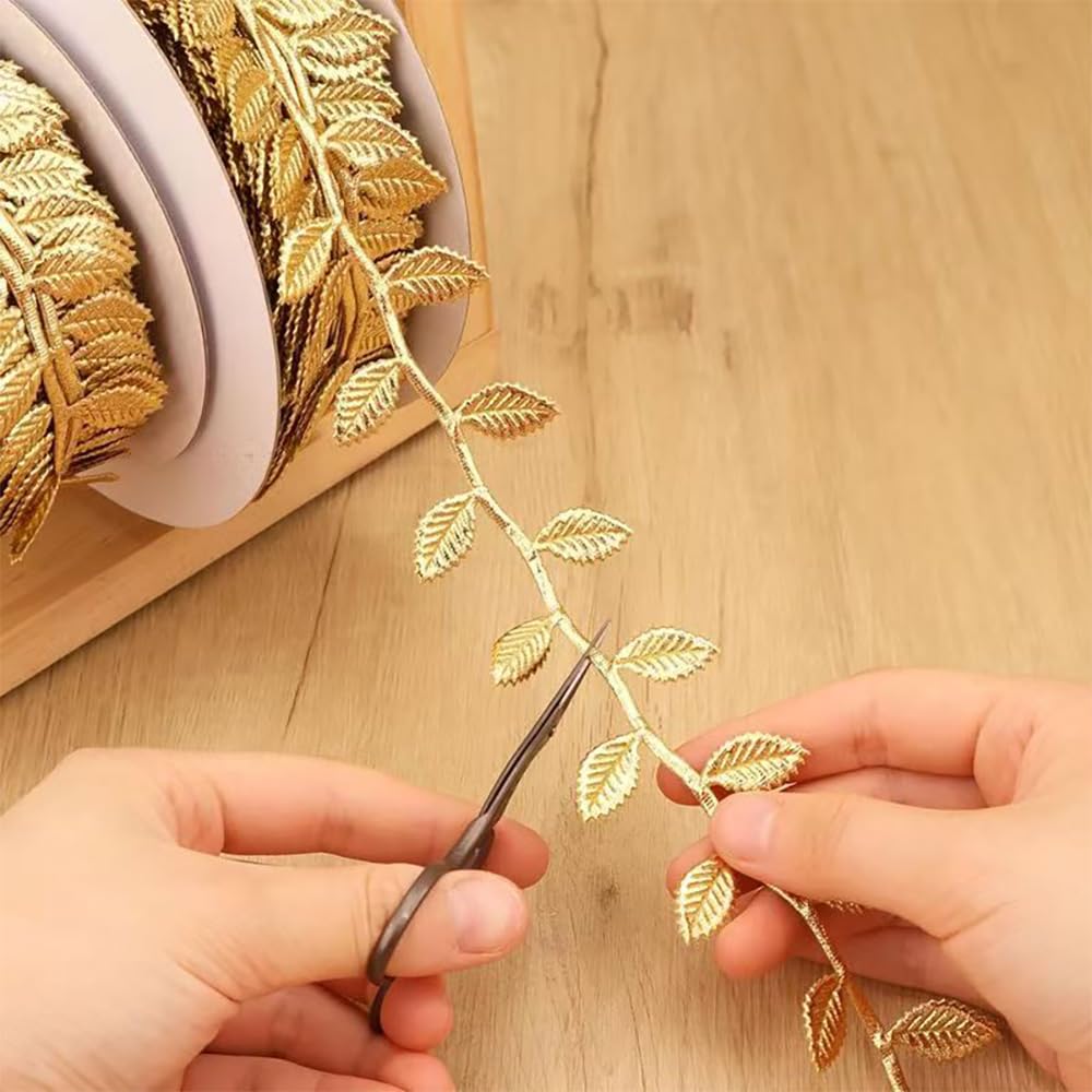 Gold-Blattband Geschenkband | 10 Meter X 4,5 Cm | Für DIY, Hochzeit, Weihnachten & Partydeko
