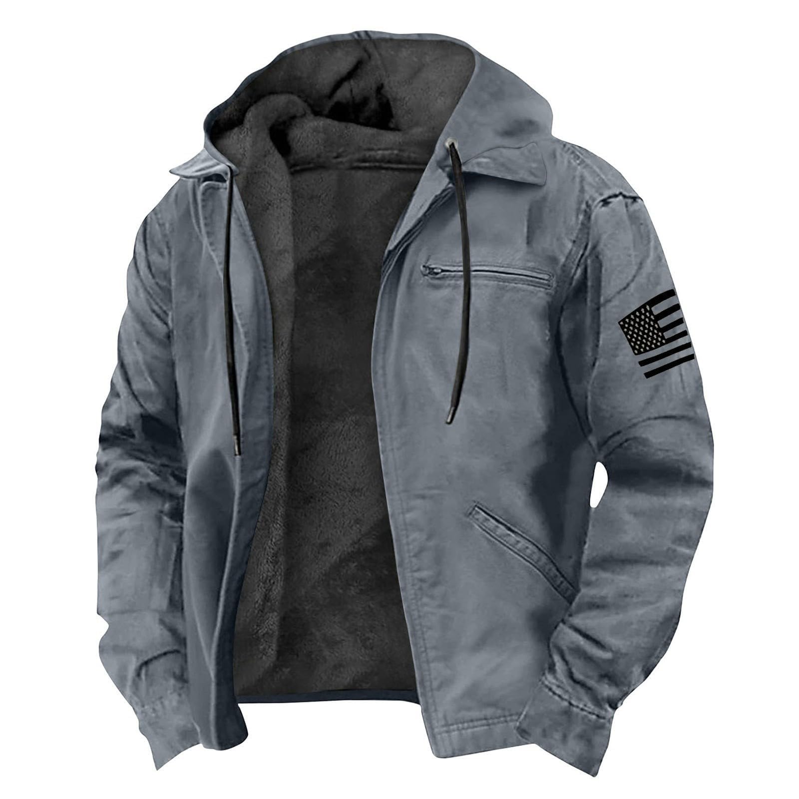 Chaqueta de ocio para hombre con cremallera, chaqueta de invierno cálida para exteriores, chaqueta de entretiempo, chaqueta de forro polar, chaqueta térmica con capucha