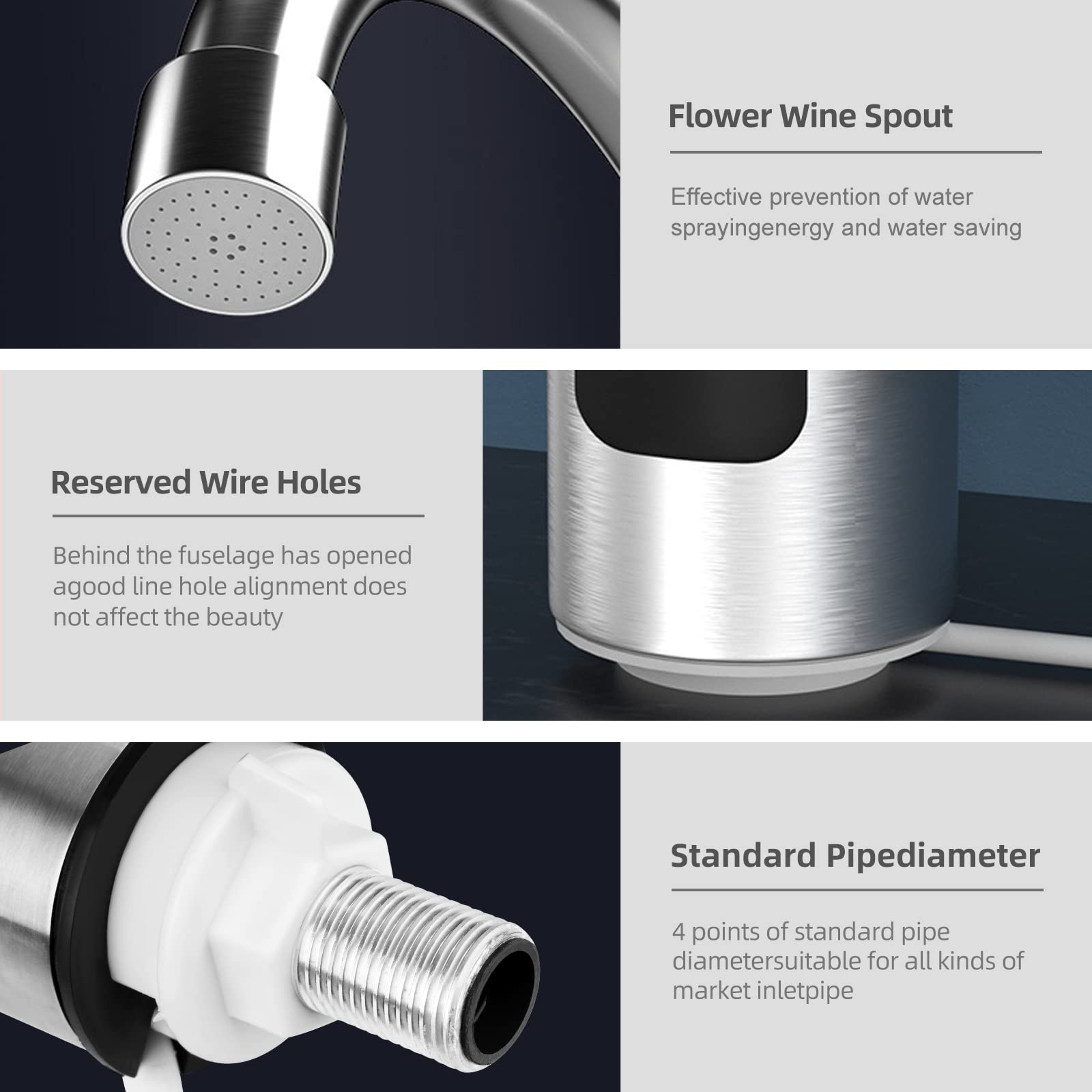 Robinet électrique avec chauffe-eau instantané, 230 V, pour cuisine, 3000 W, robinet électrique en acier inoxydable avec affichage LED de la température, robinet rotatif à 360 degrés, robinet de