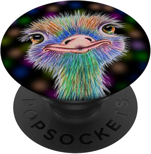 Ostrich Bird Ostriches Emus Avestruz Ave Bird on Black - PopSockets Grip and Stand for Phones and Tablets