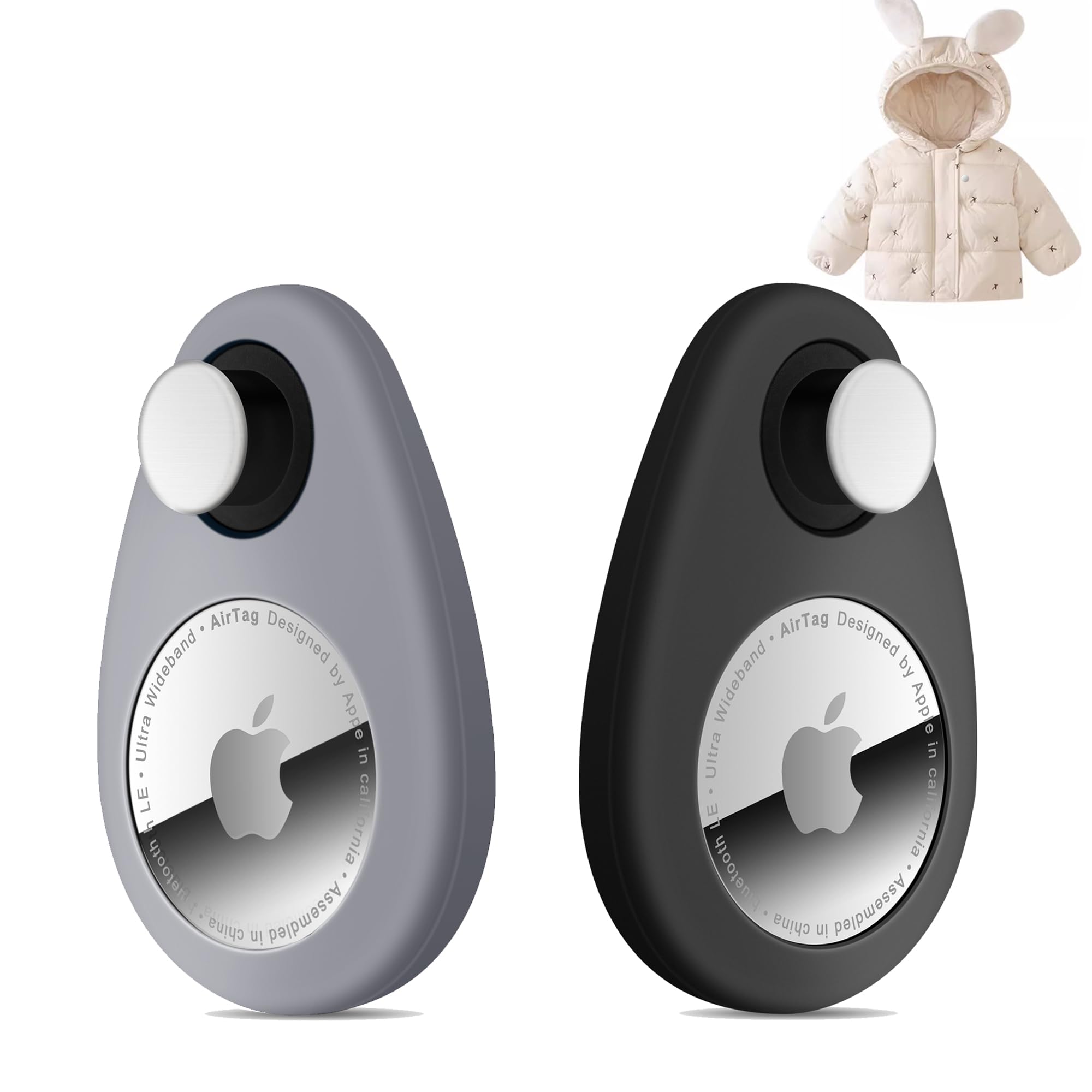 Airtag Holder for Kids 2 Pack Kids GPS Tracker, Anti-Removal Airtags Tracker Case with Safety Pins, Secure & Discreet, Suitable for Children, Elderly, Backpack, Jackets, Luggage (Black, Grey)