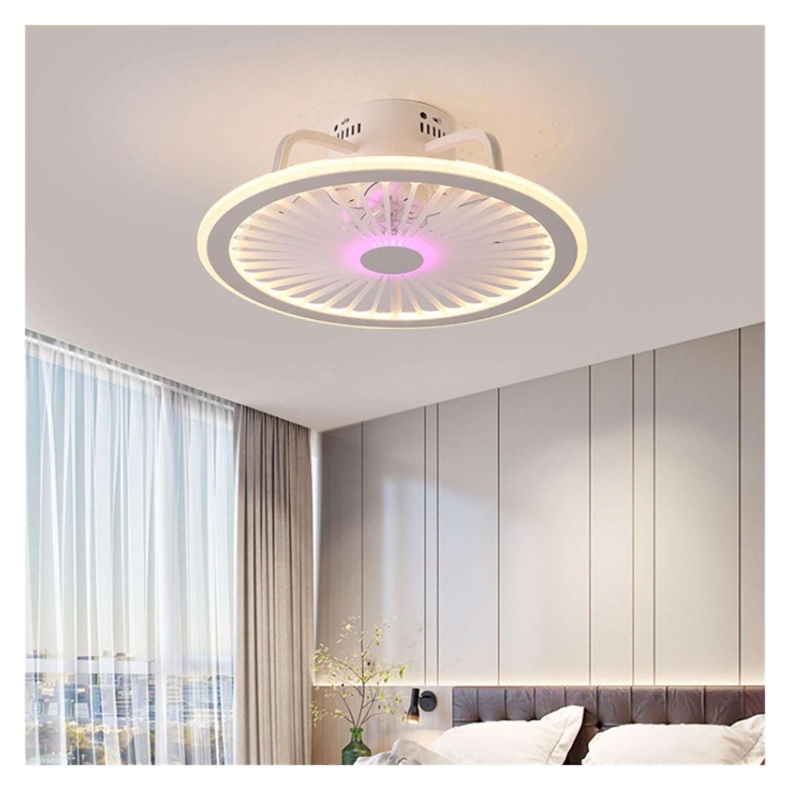 ERETYRET Nordic Simple Bedroom Ceiling Fan Lamp Invisible Restaurant Living Room Children's Intelligent Home Decor Quiet Cooling(8017 Pink)