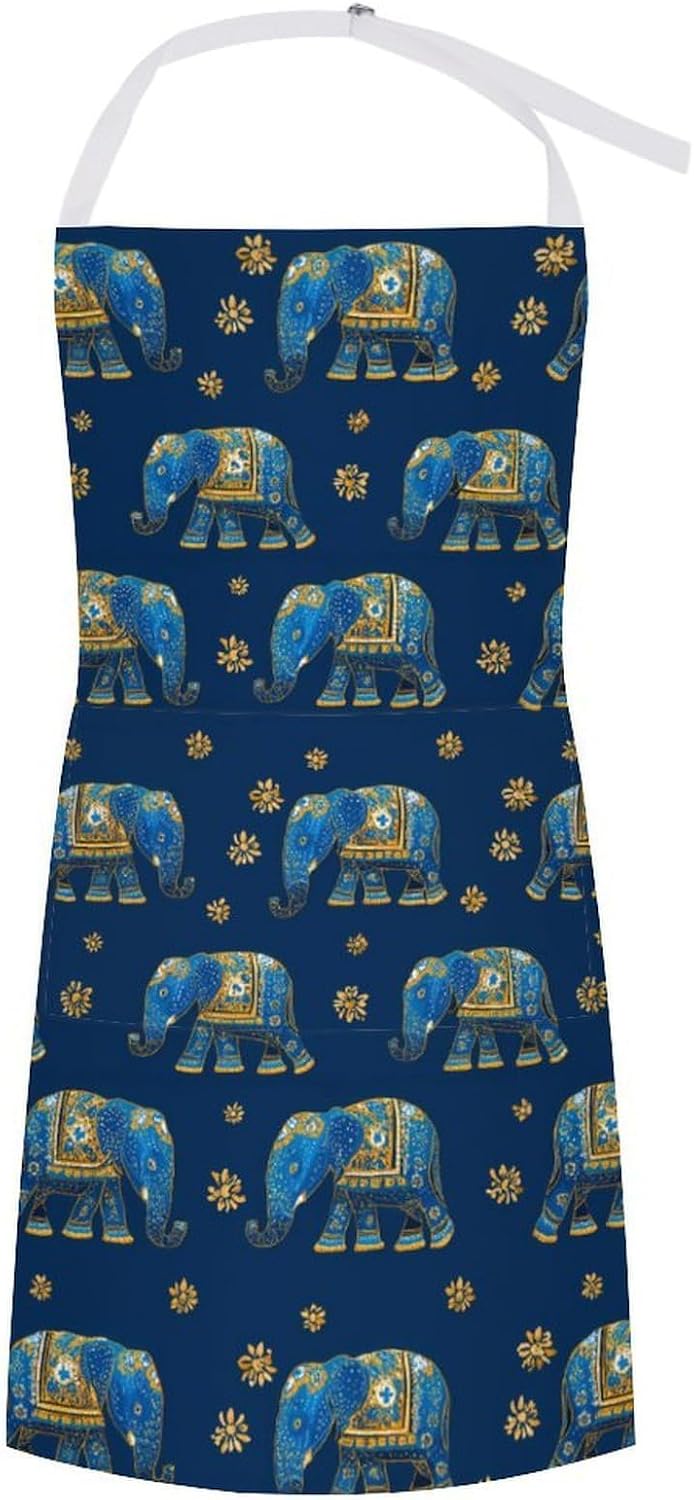 Elephant Indian Funny Apron Chef Aprons with Pockets for Gardening Cooking Kitchen