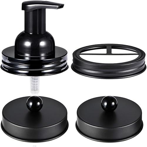 Juego de accesorios de baño Mason Jar (4 piezas) - Tarros no incluidos - Dispensador de jabón espumoso y tapas de tarros de boticario para tarro de