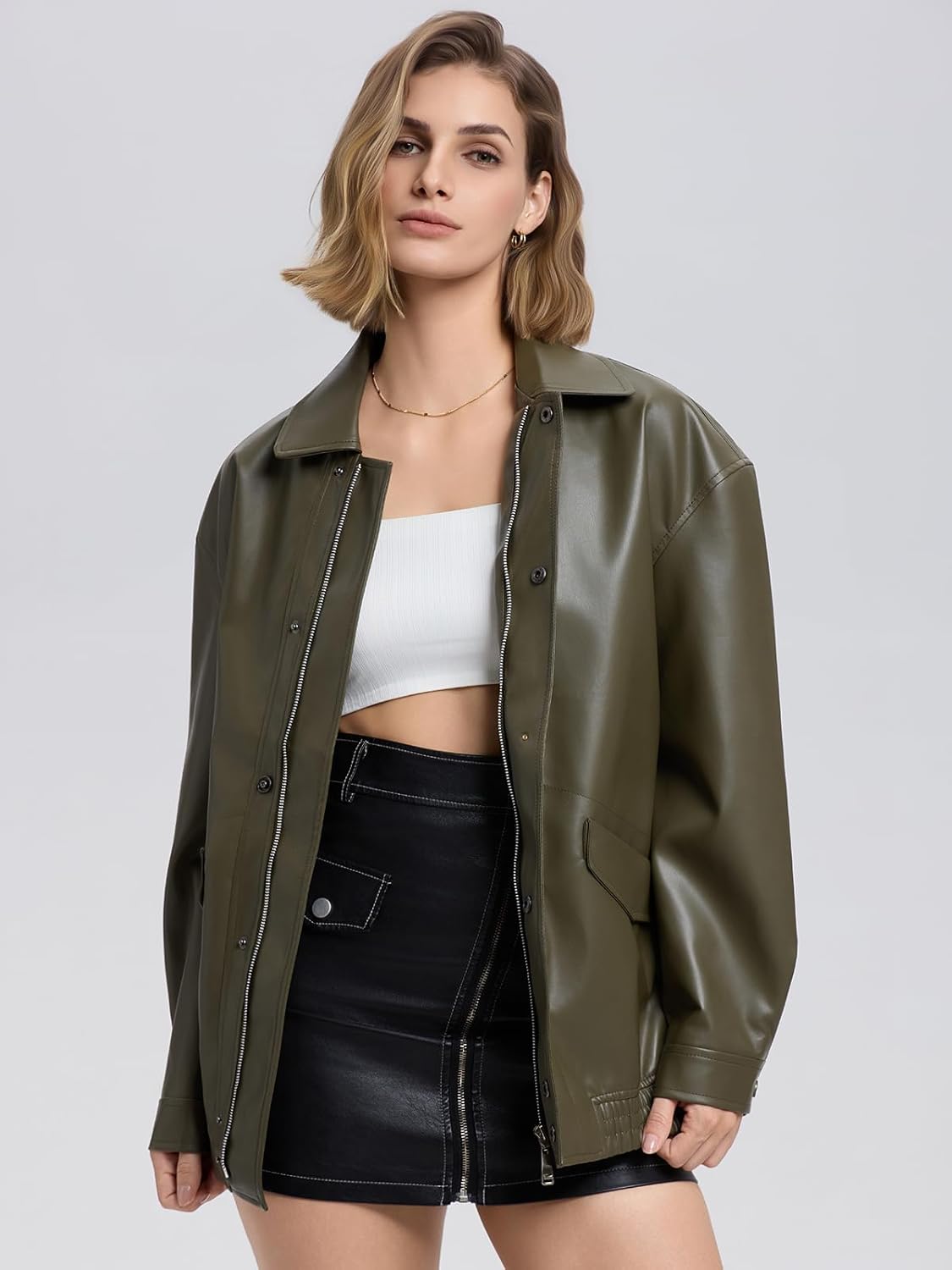 Moreone Womens Oversized Leather Jackets Faux Motorcycle Biker Bomber Zip Up Coats Fall Outfits Fashion Clothes 2025 - Image 3