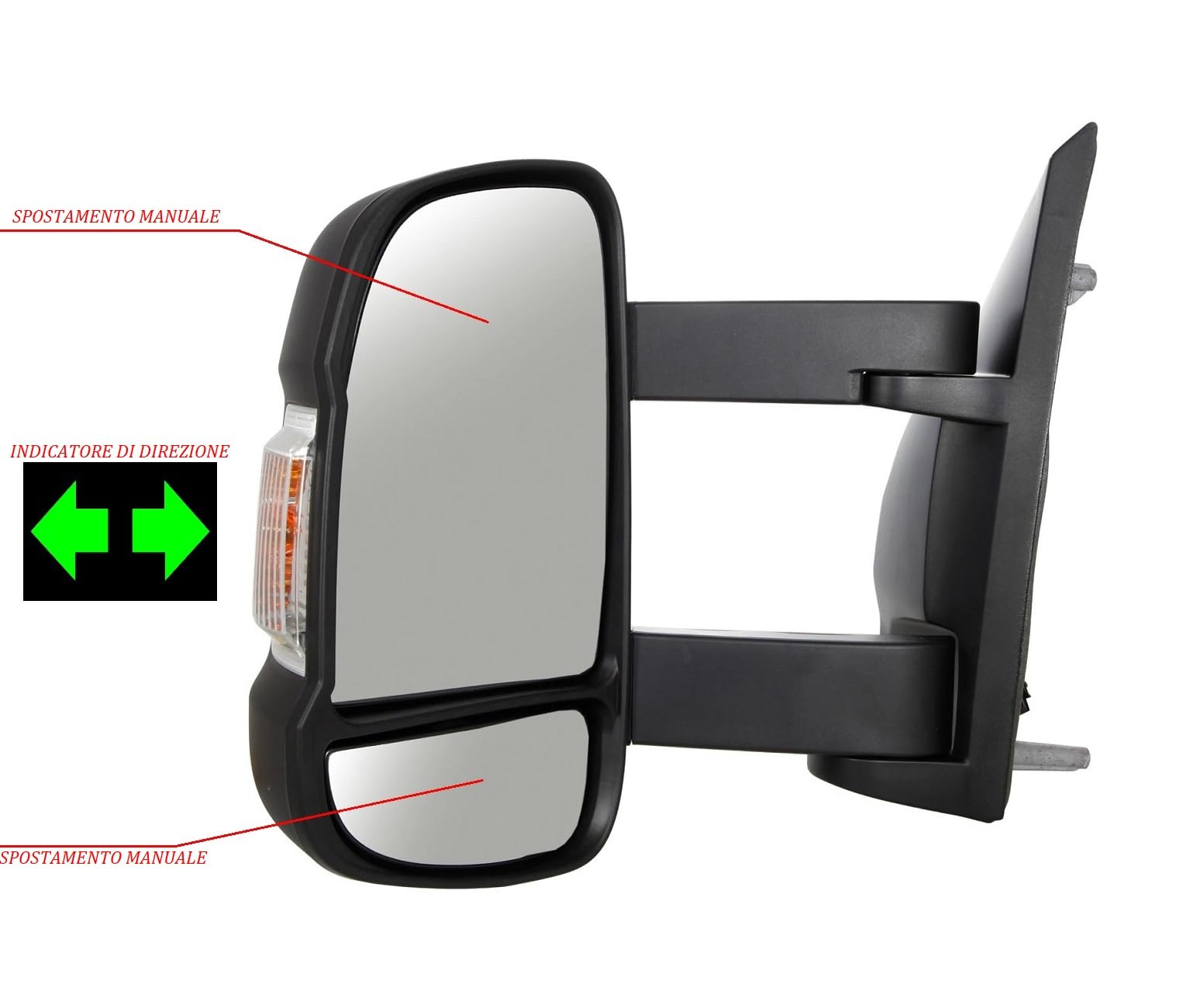 Specchietto Manuale Sinistro CAMPER DUCATO Retrovisore SX Dal 2006-2024 Braccio lungo,Freccia Integrata