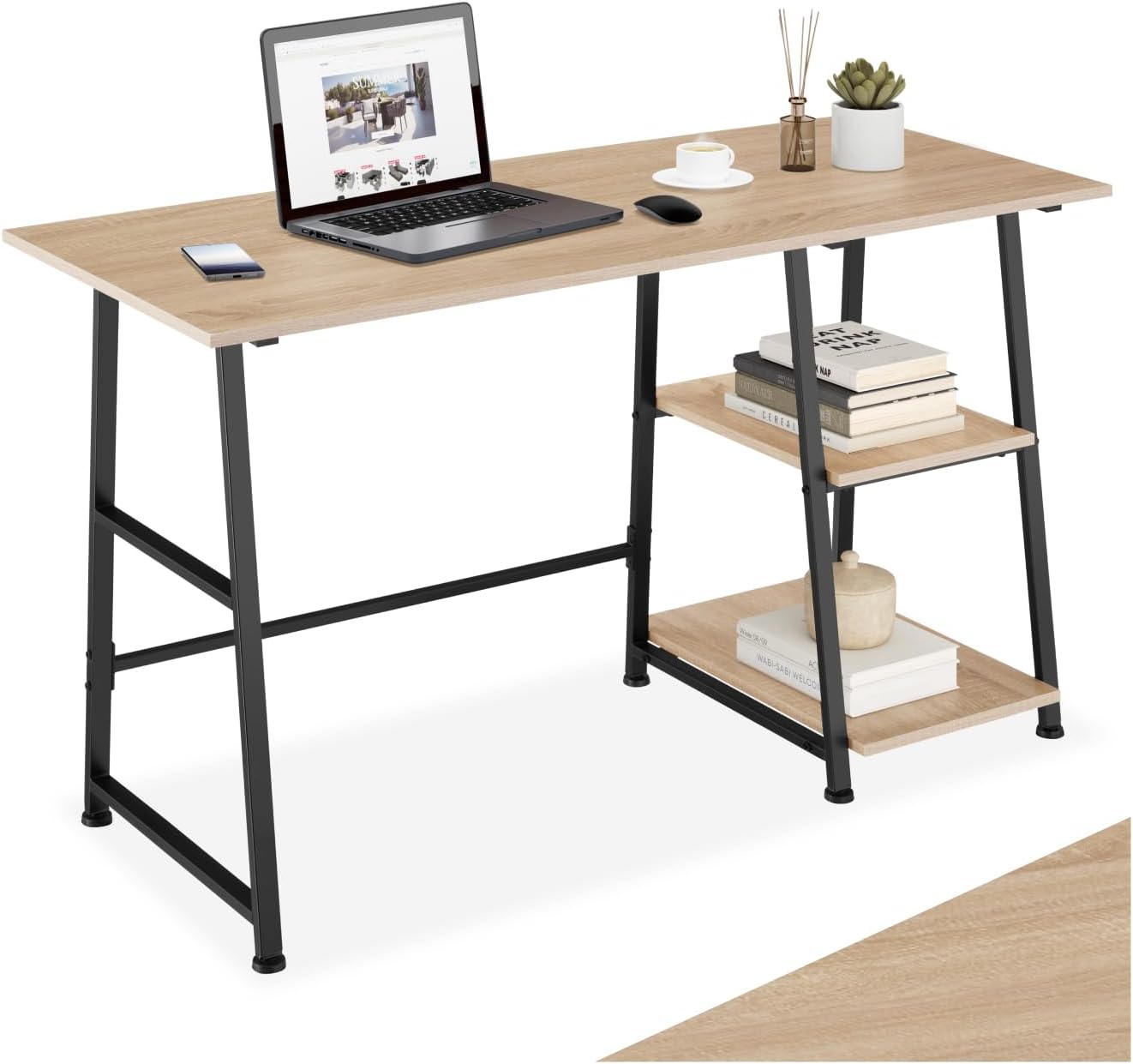 tectake® Mesa Escritorio con 2 Estantes Integrados
