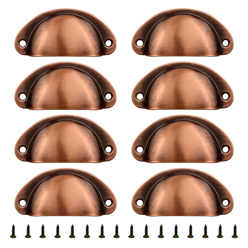 ONEBO 8 Pieces Cabinet Cup Pull Handle, Shell Cup Handles, Drawer Shell Pull Handles, Vintage Half Moon Pull Handles, for Cabinet, Cupboard, Dresser, Wardrobe, Drawer, with Screws — image 1
