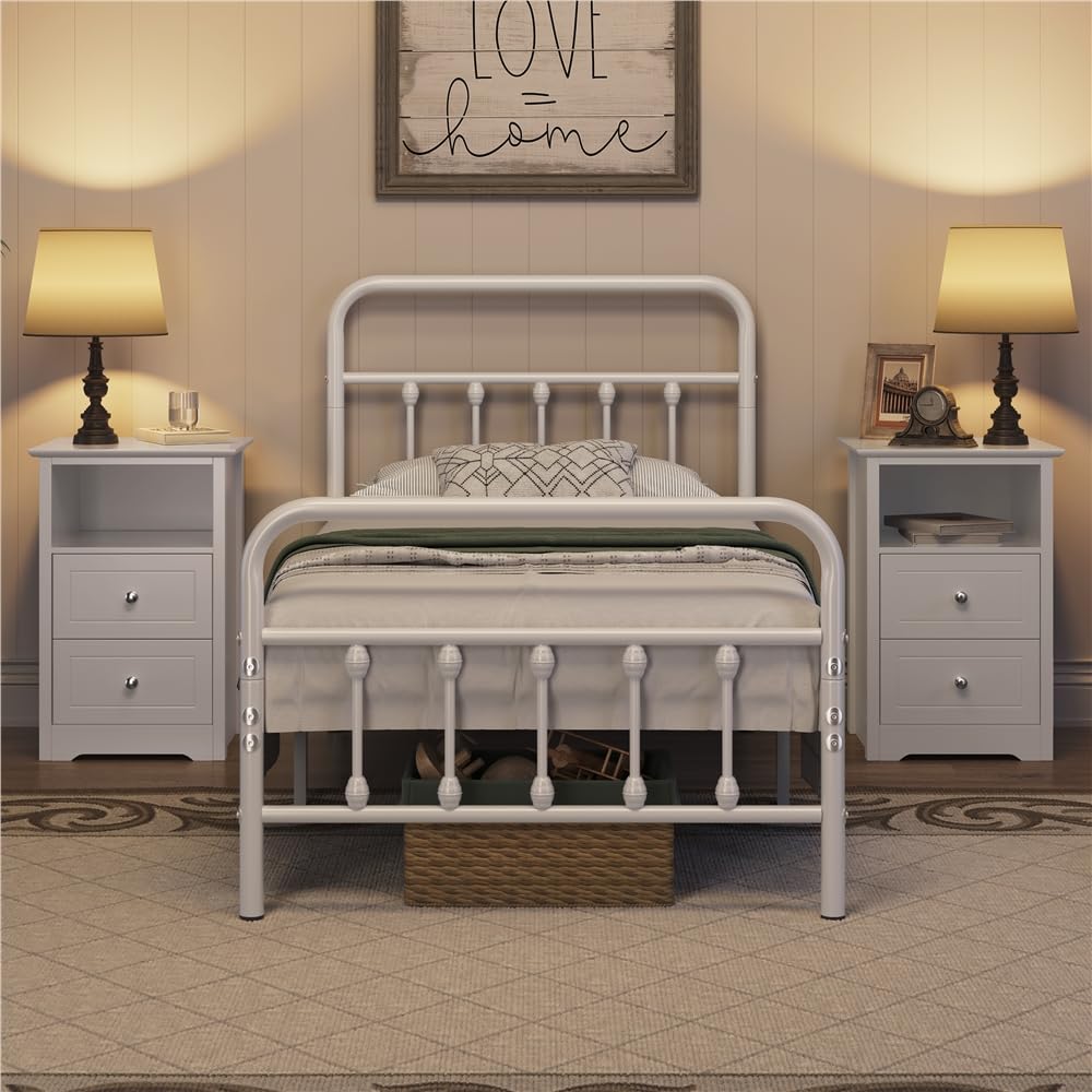Yaheetech Mesitas de Noche con 2 Cajones 40x35x60cm Mesillas de Noche Vintage para Dormitorio Mesita de Madera Lacada para Cama Blanco