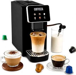 COFFEEZA Lattisso Pro One-Touch Coffee Machine with 5 Coffee Capsule Variety Pack | Cappuccino, Latte, Espresso & Lungo | ... Price In India