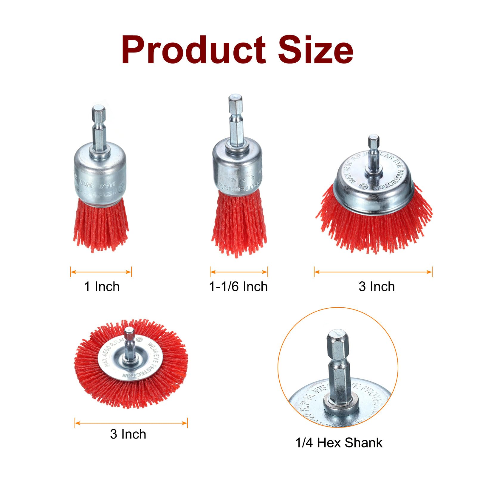 QUARKZMAN 12 Pezzi Spazzole A Tazza In Filamento Di Nylon Per Trapano Set Di Spazzole Abrasive Con Codolo Esagonale Da 1/4" Misure 1" 1 1/6" 3" Per Rimozione Ruggine Corrosione