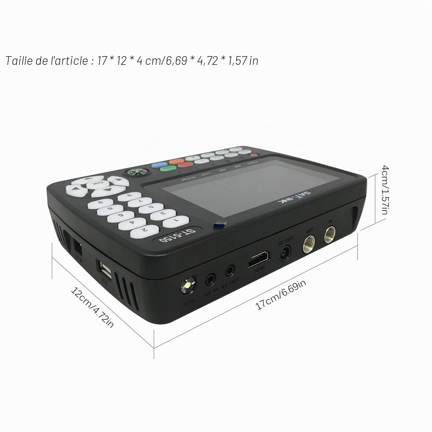 Détecteur de Satellite,Décodage Matériel MPEG2, MPEG4,H.264/MPEG4 AVC,H.265/HEVC,Recherche de signal satellite HD pour DVB-S/S2/T/T2/C,Pointeur Satellite Écran LCD TFT 4,3 pouces