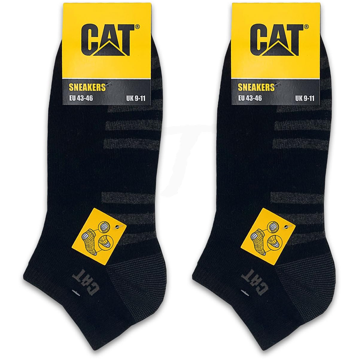 Cat Men's 6 Pairs Black Caterpillar 6 Pairs Of Work Light Sneakers | Trainer Socks | Sizes 39-50 | Thin Ankle High Reinforced Socks, 43-46