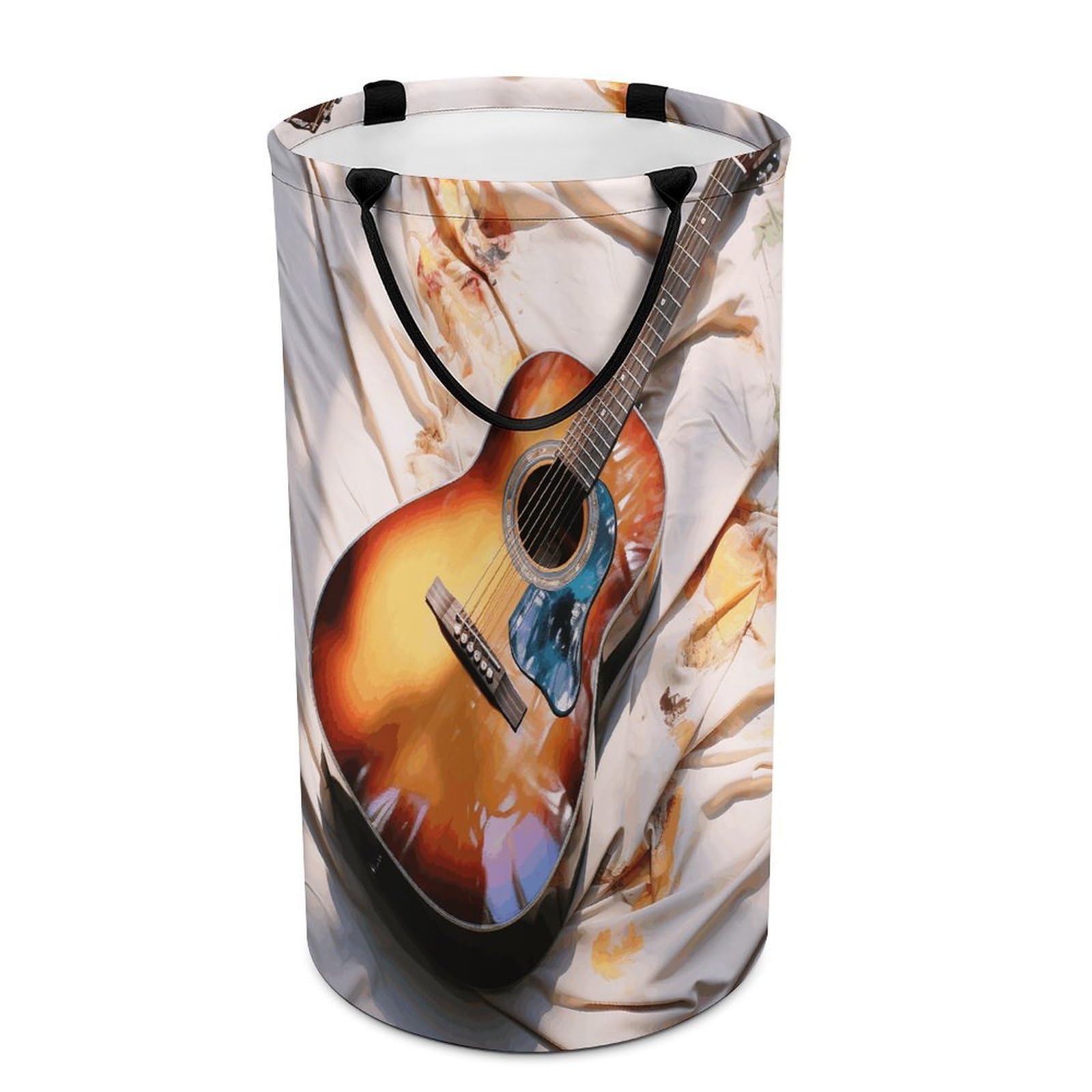 Watercolor Acoustic Guitar Laundry Hamper Waterproof Polyester Laundry Baskets Collapsible Dirty Clothes Storage Basket Clothes Hampers with Sturdy Handles for Travel Bedroom